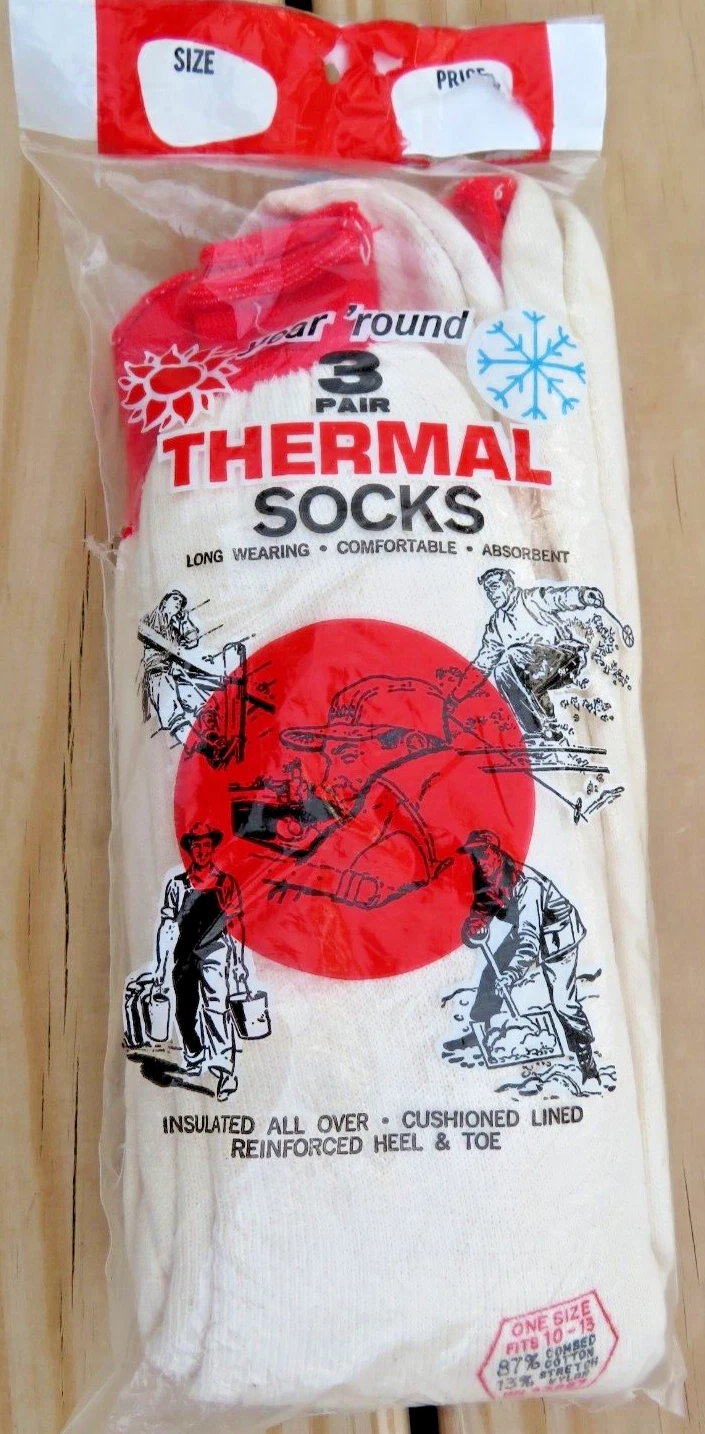 Nos Vintage 3 Pair Thermal Socks Year Round Hunting Fishing Sport Working Men