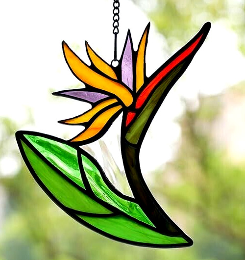 BIRD OF PARADISE Disk Australian Made Stained Glass WINDOW or GARDEN