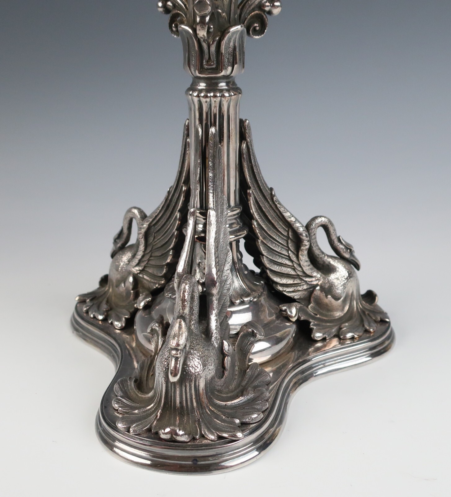 Antique Silver Plate Cut Crystal Swan Tazza Table Centerpiece Bowl Compote Glass