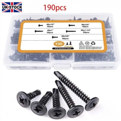 QNGENET Black Self Drilling Wafer Head Screws Steel Self Tapping Screws for Metal Sheets