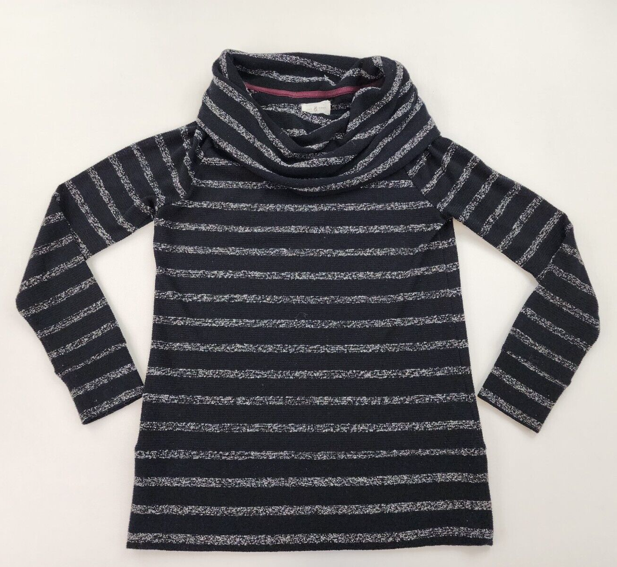 LOU GREY Striped Sweater Women S Cowl Neck Pullover Raglan Sleeve Black  Gray