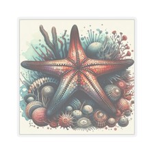Sticker Marine Life Starfish Watercolor Beach Ocean 2x2" 3x3" 4x4" 6x6" Summer