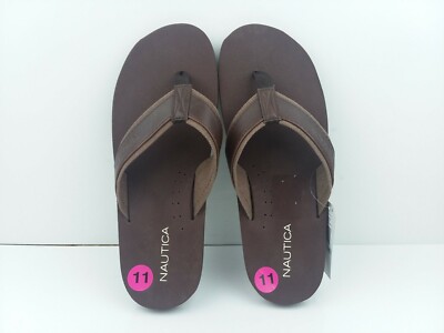 Nautica Brown Leather Clifford Flip Flops Thong Sport Sandal