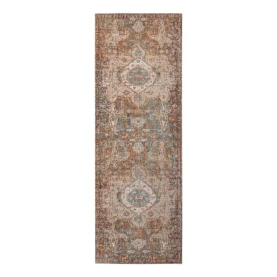 2.1m Beige Grau Und Taupe Medaillon Power Webstuhl Teppich Läufer