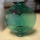 Blenko Sun Face Bottle #9525 Sea Green Glass Vase 1990s Vintage