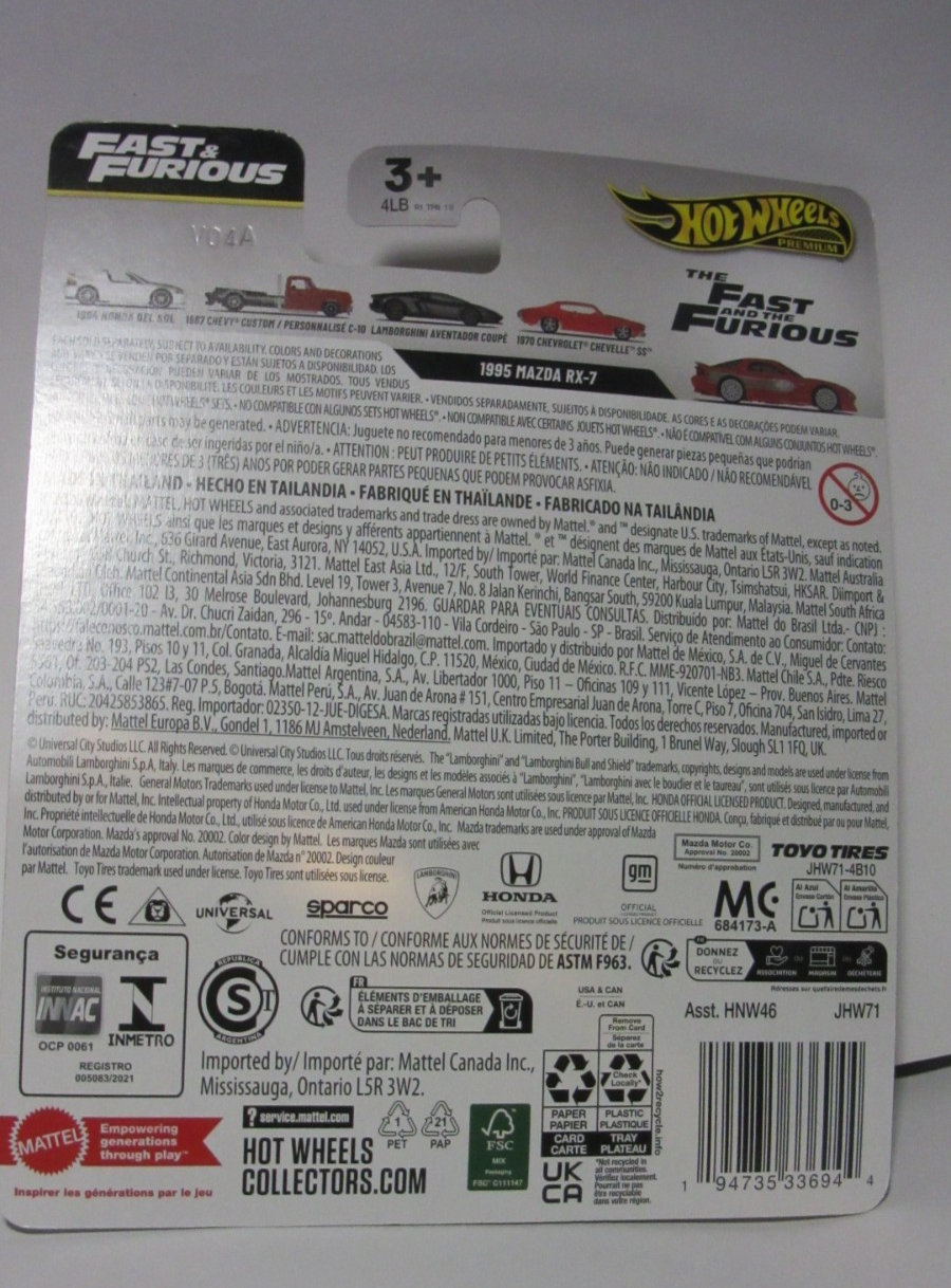 HOT WHEELS 1995 MAZDA RX-7 CHASE PART OF FAST AND FURIOUS REAL RIDERS ...