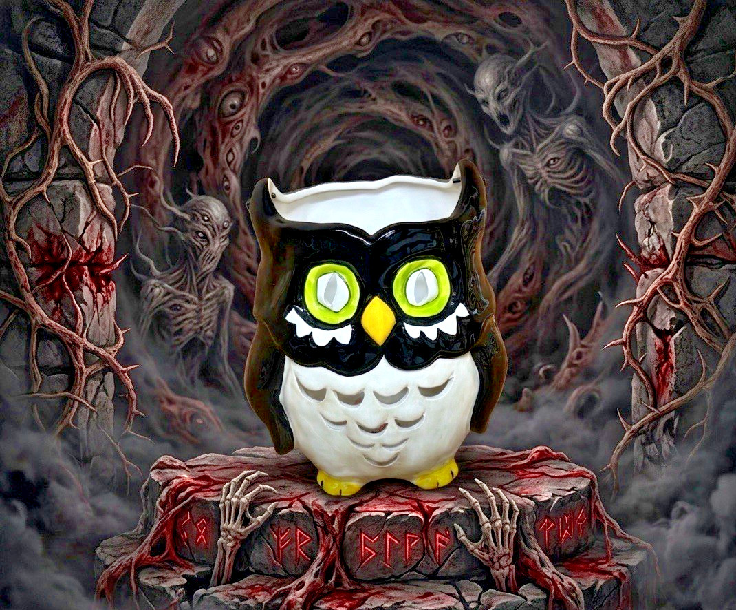 Blue Sky Clayworks 2017 Heather Goldminc Black Owl Lantern T