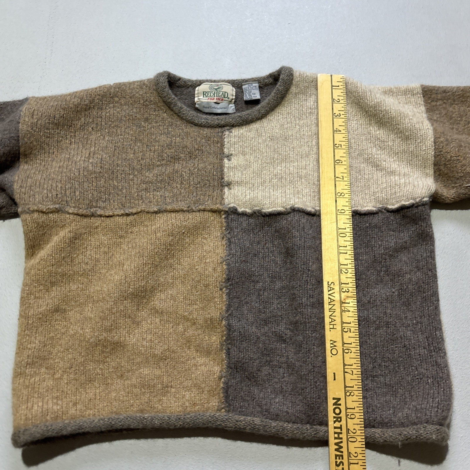 Vintage RedHead For Her Patchwork Wool Sweater Ha… - image 3