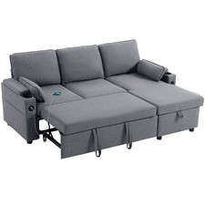 Image of HOMCOM Corner Sofa Bed, L Shaped Sofa with Storage Chaise, USB Ports, Grey
