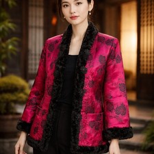 Vintage Chinese Tang Tangzhuang Mandarin Slik Brocade Satin jacket Size 36/M