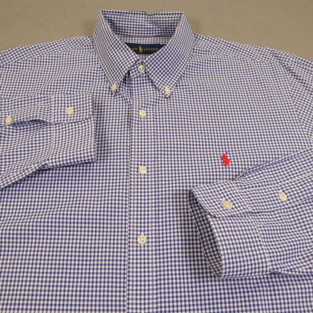 Ralph Lauren Shirt Mens XL Blue Gingham Check Button Down Long Sleeve Cotton