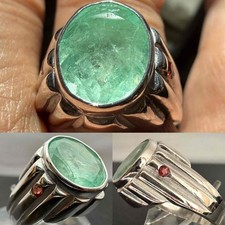 2.465 CT COLOMBIAN EMERALD  SAPPHIRE .925 STERLING SILVER MENS RING SZ 8.25 10G