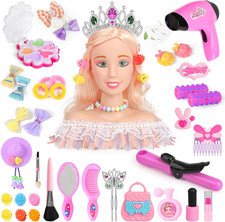 39PCS Hair Styling Doll Head Makeup Kit for Girls,Pretend Play Hair Styling Set,