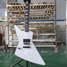 Left Handed White Explor Electric Guitar 6 String Mahogany Body&Neck Nickel