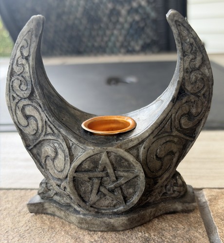 VTG Crescent Moon Pentacle Candle Holder Stone Color 1998 P. Borda Dryad Design