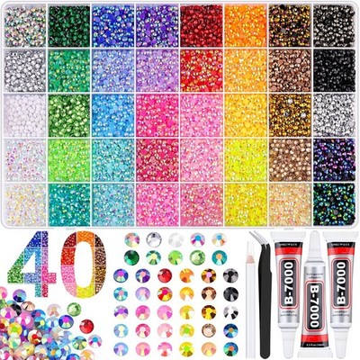 50000Pcs 40 Colors Jelly Rhinestones Bedazzling kit, 3mm Multicolor Resin Fla...