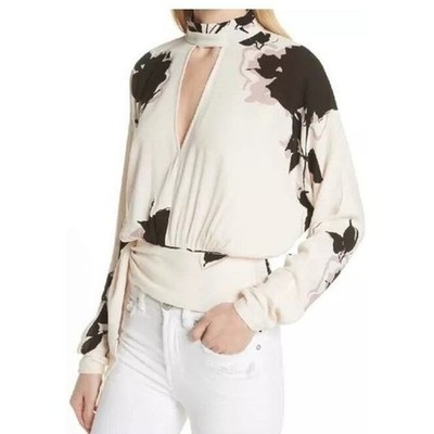Free People Say You Love Me Blouse Floral Womens Top Medium Ivory Boho Tie Waist