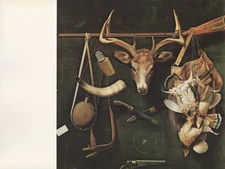 1972 Vintage HUNTING "POLAND SPRING TROPHIES, 1899" LONG GUN Color Lithograph