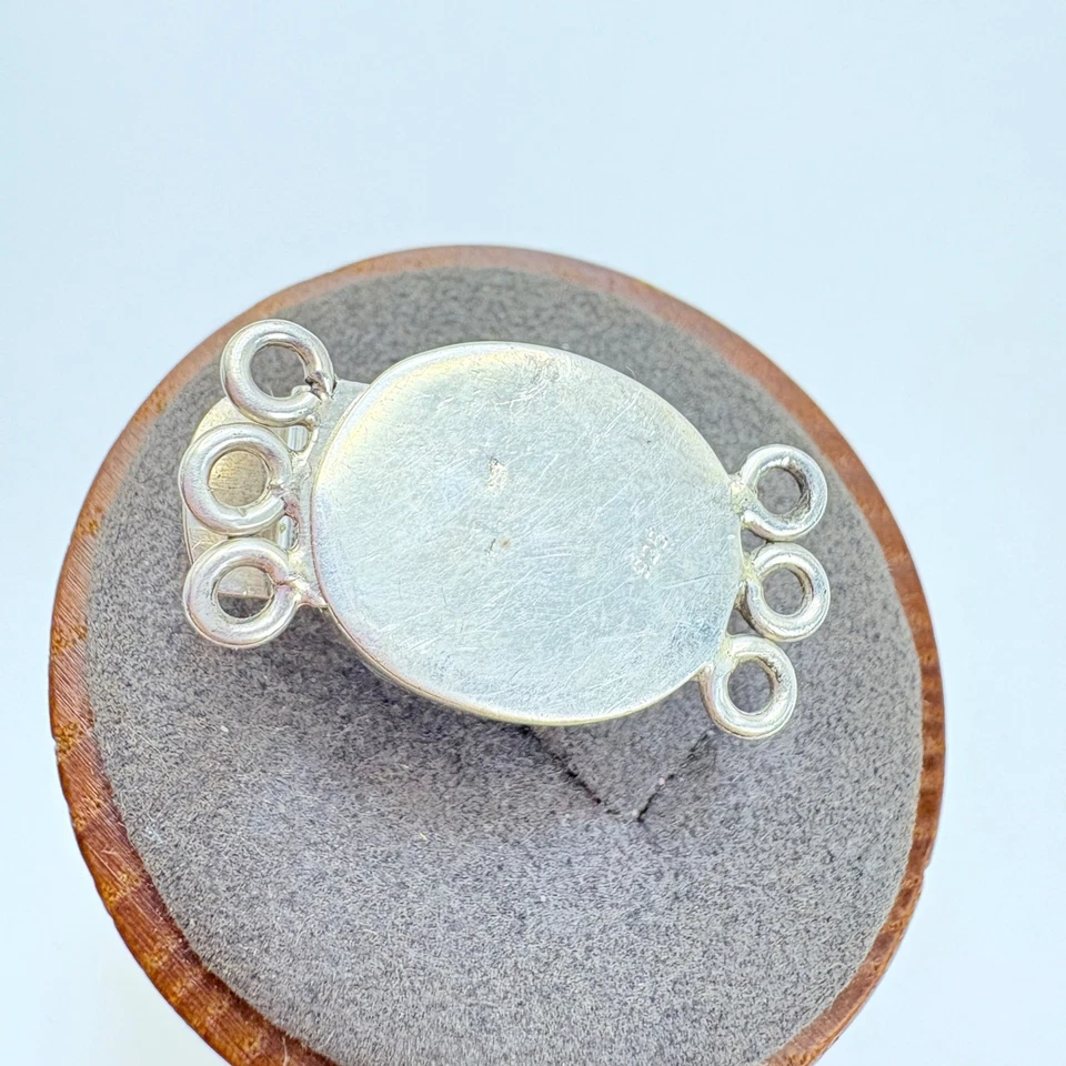 VTG Sterling Silver 925 Triple Strand Box Clasp Pink Gemstone Bezel Set 1" x .50 - Image 4 of 4