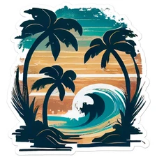 Beach Surf Palms - Vinyl Decal Sticker - Car Window Laptop - ebn9796