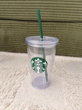 Starbucks Coffee Clear Plastic Tumbler 16oz Grande Twist Off Cap w/ Straw