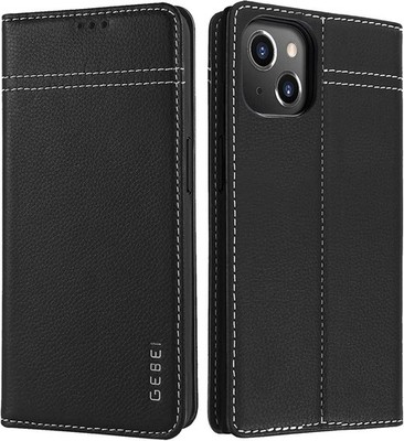 GEBEi Hülle Echt Leder Handyhülle Schutzhülle Case für iPhone 13 Schwarz