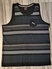 L PUMA Black & Gray Striped Pocket Sleeveless...
