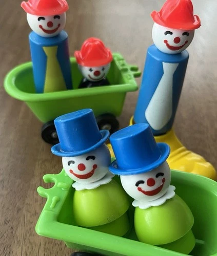 Vintage Fisher Price Little People Tall Clowns + Big Feet + Bathtubs + Whoops