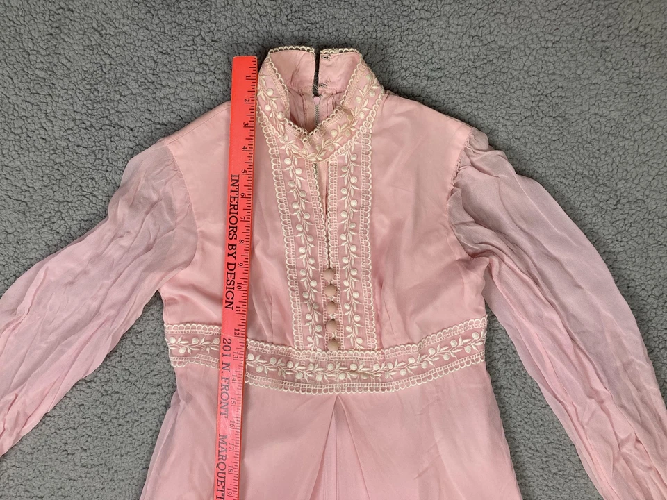 Vintage Lace Jumpsuit Womens Small Sheer Long Sleeve High Neck Boho Formal 70s - Image 4 of 4