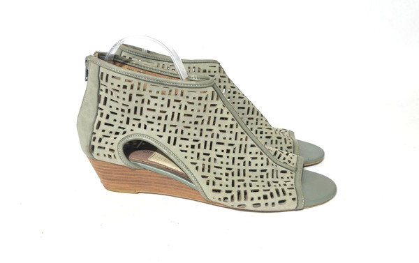 Diana Ferrari Size 10.5 Womens Leather Open Toe Vent Detail Back Zip Wedge Heel