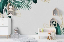 3D Nature Leaves Golden Foil Self-adhesive Removeable Wallpaper Wall Mural