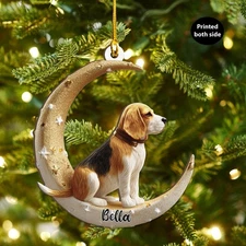 Personalized Beagle Dog on Moon Ash Plywood Ornament Flat 2D Cutout