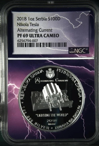2018 Serbia, Nikola Tesla, Alternating Current, PF69 Ultra Cameo, NGC, KM# 64
