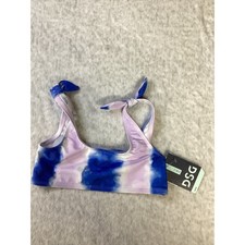 DSG Girls Fashion Bikini Top Lilac Blue Dye Stripe Size Small NWT UPF 50 