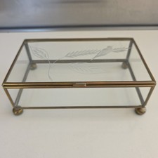 Vintage Clear Etched Glass And Brass Jewelry Or Trinket Box