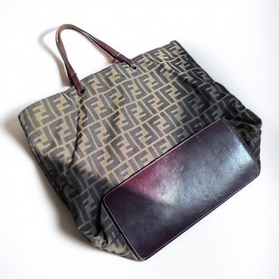 Fendi Tote Bag Zucca Nylon Canvas Calf Leather Authentic