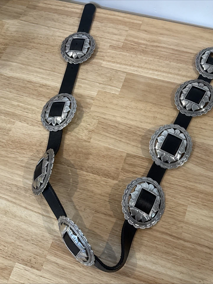 Cinturón Concho Girasol Brighton Negro M Plateado Suroeste Vaquera De Colección 1993 Foto 3 de 4