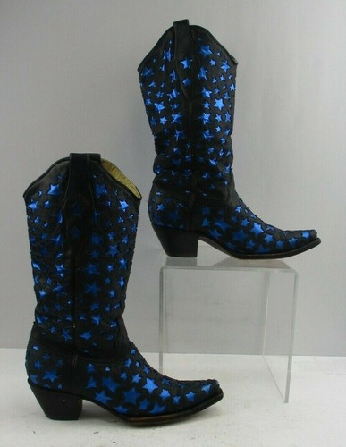 Blue Leather Stars Inlay Snip Toe 