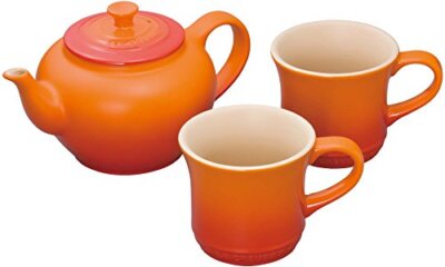 [ Original ] Le Creuset Teeservice Teekanne & Becher (SS) Set Orange aus Japa...