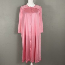 Vtg Size S Vanity Fair Pink Nylon Robe Long Nightgown Lace Peignor Pockets Lace