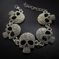 Sugar Skull Charm Link Bracelet Jewelry Fashion Goth Punk Hip Hop