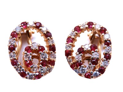 1,15ct. Natürliche Rubin Diamant Wirbel Clip Ohrringe 14kt Gold **