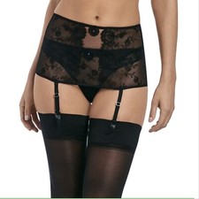 Wacoal Opulence Suspender Belt Size S 10 Black Sheer Embroidered Garter 133010