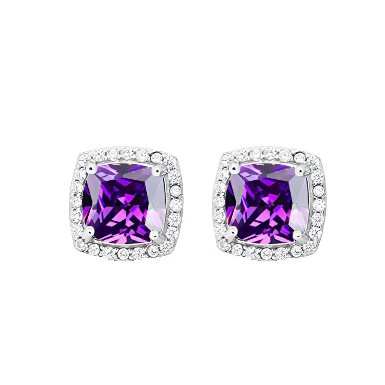 White Gold Plated Stud Amethyst Fashion Earrings