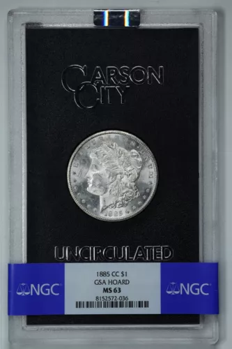 1885-CC $1 GSA Morgan Silver Dollar MS63 NGC 8152572-036 with Box & COA