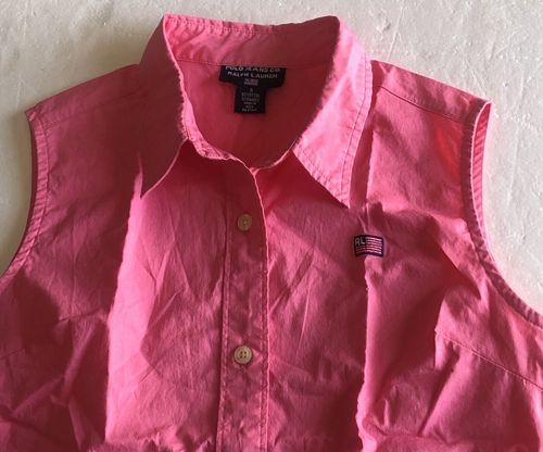 Ralph Lauren Polo Jean Co. Girls' Sleeveless Pink Button Up Shirt RL Flag Sz S - Picture 8 of 14