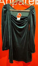 Cider Velvet Square Neck Ruched Mini Dress, Dark Green, Size XS, New, SF