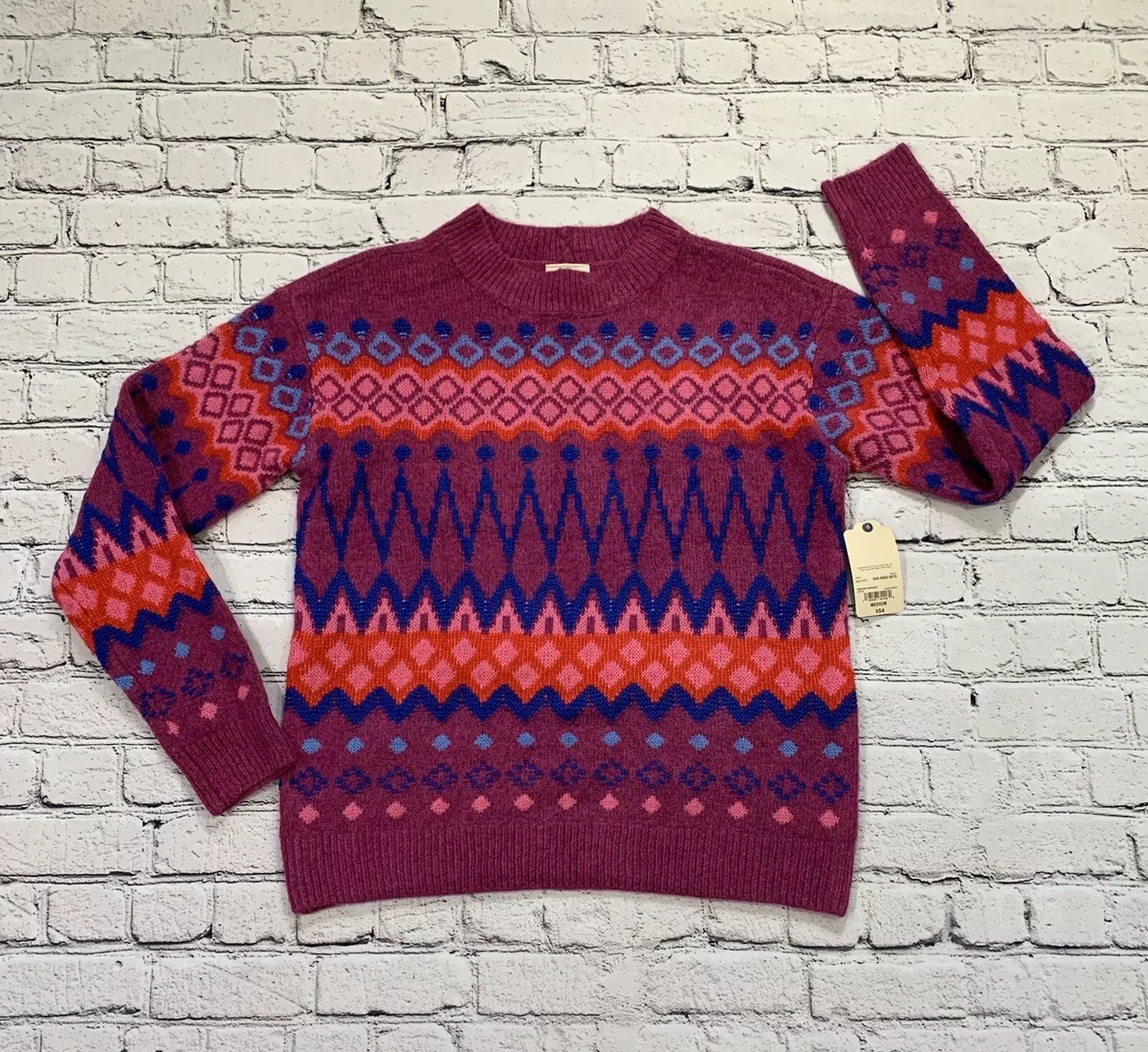 NWT St. John s Bay Christmas Sweater Women s M Pink FairIsle Crew