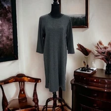 Cathy Daniels Gray Speckled Midi Dress Women's Size M 3/4 Sleeve Round Neck