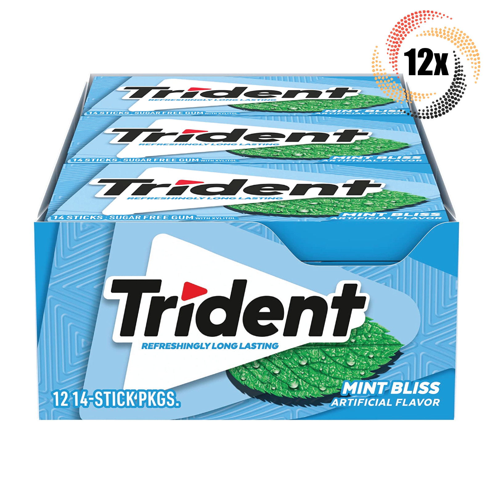 Полная коробка из 12 упаковок жевательной резинки Trident Mint Bliss со вкусом блаженства без сахара 14 палочек в упаковке 5890₽
